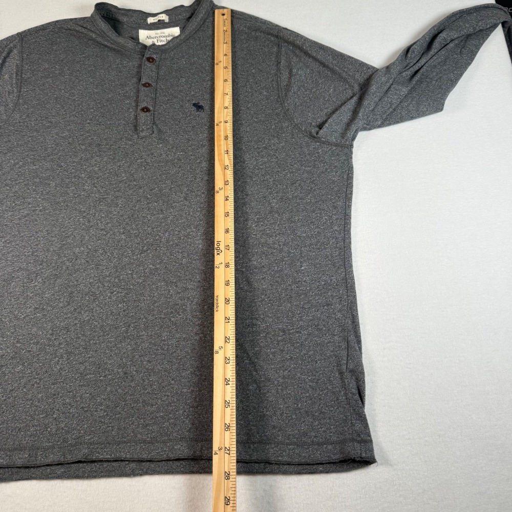 Abercrombie Fitch Mens Gray‎ Long Sleeve Henley Shirt Muscle Fit XL Y2K 90s - Picture 7 of 10